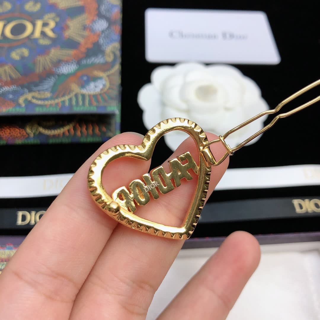 Dior Gold Heart Hair Clip with Crystals